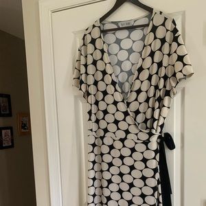 Tall Girl cream and black polka dot dress